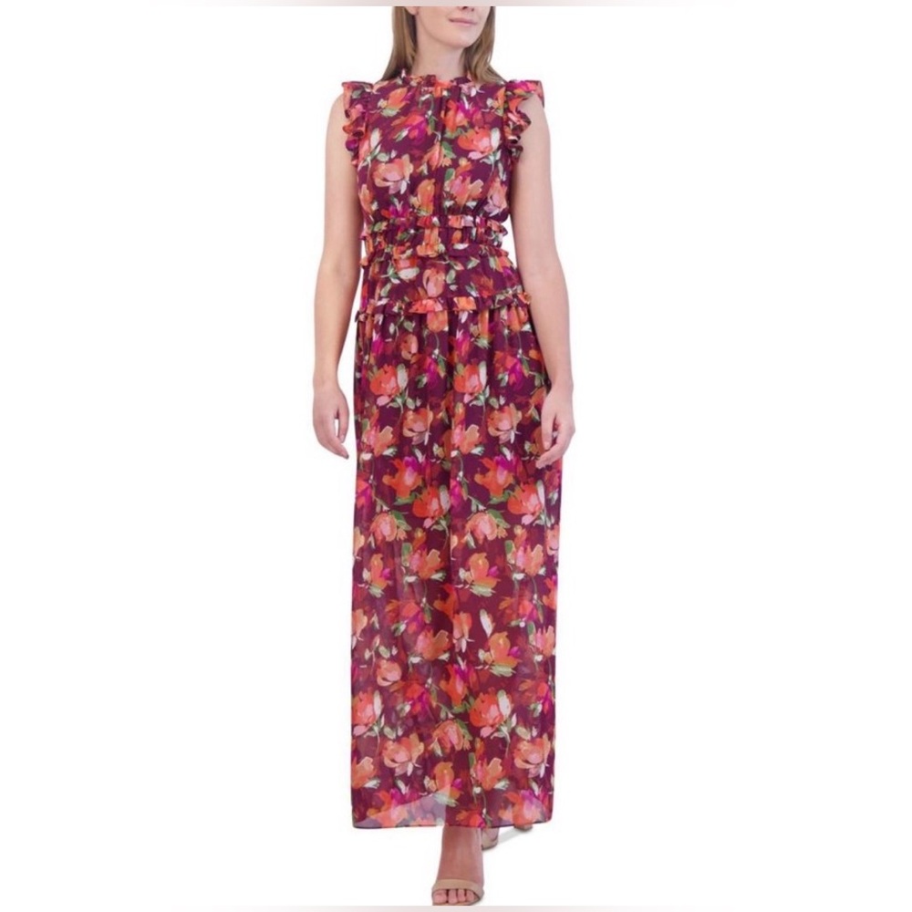 Vince Camino Women’s Ruffledchiffon Floral Maxi Dress, Dark Red, Size 10